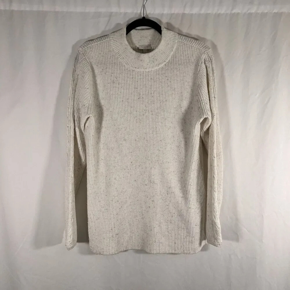 Talbots Sweater Women's Small Off White Ribbed Mock Neck Long Sleeve Pullover